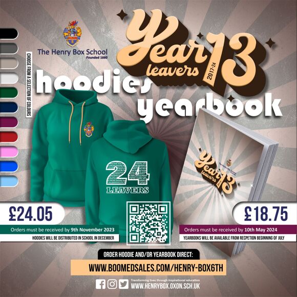 Year 13 leavers hoodie poster 2024